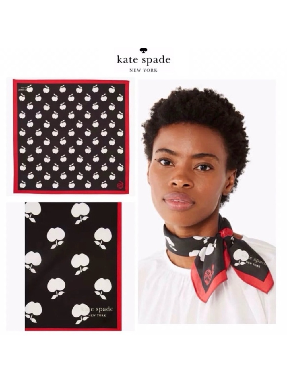 Nwt Kate Spade ♠️ APPLE TOSS Cotton-silk Baby Hem Sides Gold Foil Logo Scarf